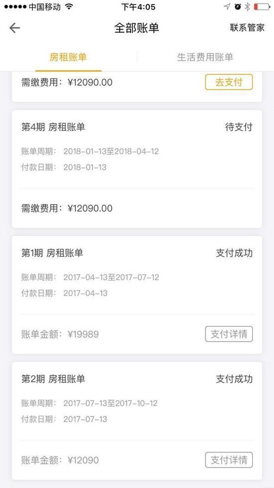 自如出租房甲醛超标2倍多 租户咳嗽呕吐起红疹症 支付租金明细 网友供图